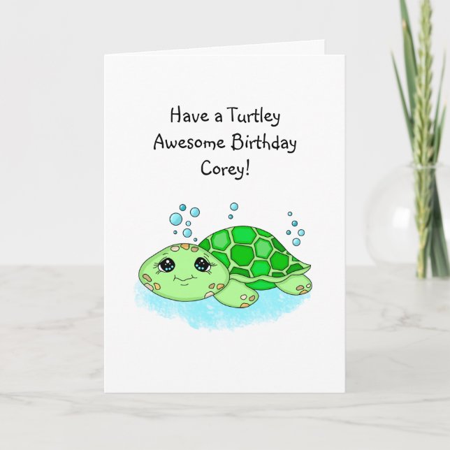 Cute Personlig Turtle Pun Grattis på födelsedagen Kort (Framsida)
