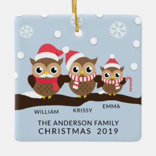 CUTE Personlig Uggla-familjen, 3 jular Julgransprydnad Keramik