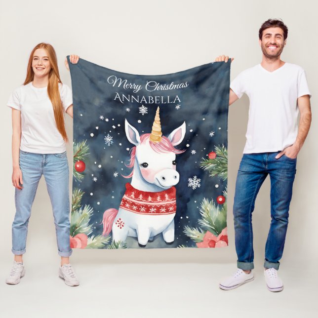 Cute Personlig Unicorn-jul Fleecefilt (På plats)