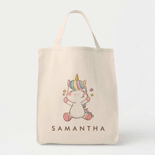 Cute personlig unicorn rainbow hug to bag tygkasse (Framsidan)
