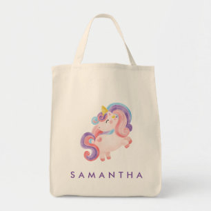 Cute personlig unicorn-regnbåge lila till påsen tygkasse