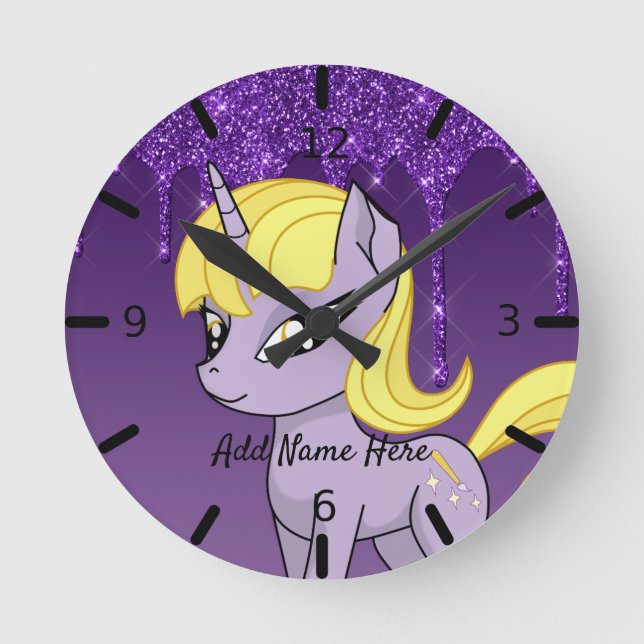 Cute Personlig Unicorn Round Clock Rund Klocka (Framsida)