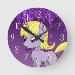 Cute Personlig Unicorn Round Clock Rund Klocka