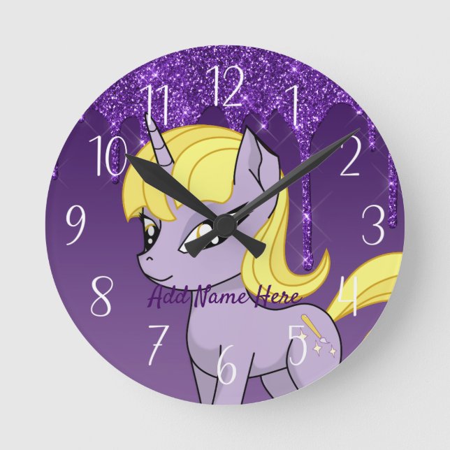 Cute Personlig Unicorn Round Clock Rund Klocka (Framsida)