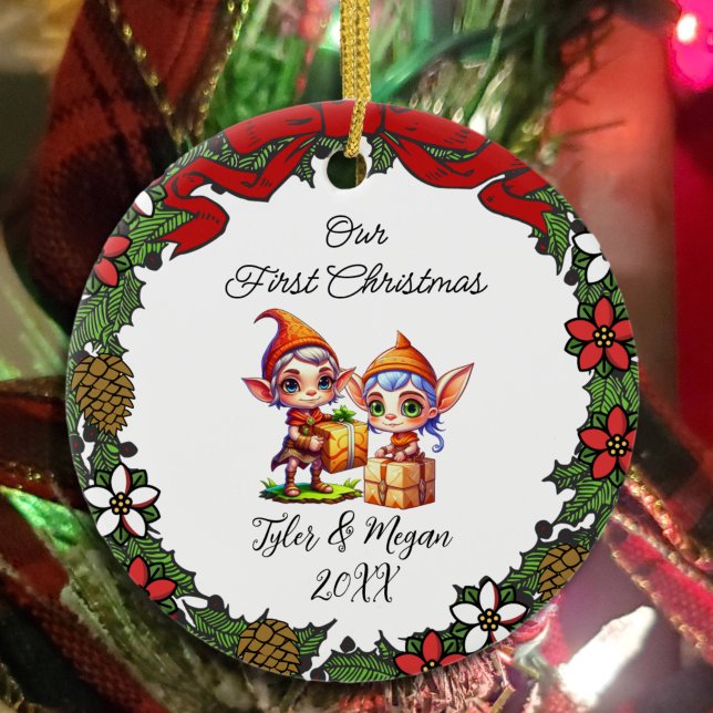 Cute Personlig vår första julhelg Julgransprydnad Keramik (Skapare uppladdad)