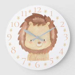 Cute Personlig Vattenfärg Baby Lejon med Namn Stor Klocka
