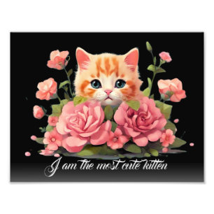 Cute Personlig Vit kattunge Katt i Flower Black Fototryck
