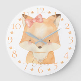 Cute Personlig Watercolor Baby Fox med Namn Stor Klocka
