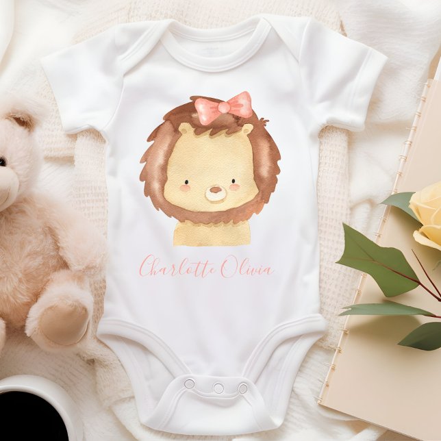 Cute Personlig Watercolor Baby Lejonare Rosa Bow T Shirt (Skapare uppladdad)