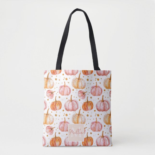 Cute Personlig Watercolor Pumpkin Fall Tygkasse (Framsida)