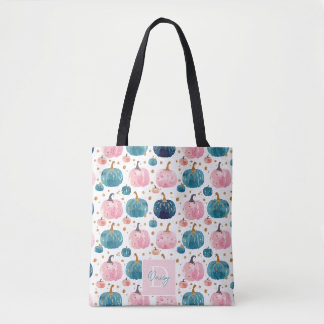 Cute Personlig Watercolor Pumpkin Fall Tygkasse (Framsida)