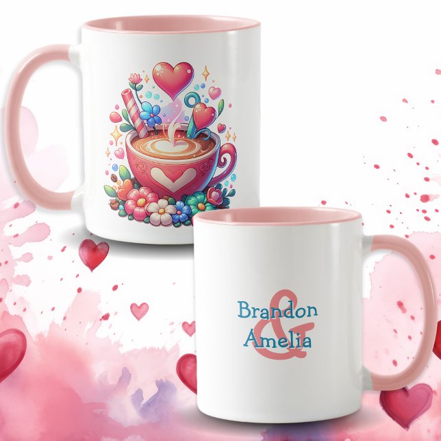 Cute Personlig Whimsical Coffee & Hearts Mugg (Skapare uppladdad)