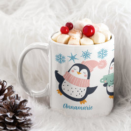 Cute Personlig Winter Penguin Snowflake Helgdag Kaffemugg
