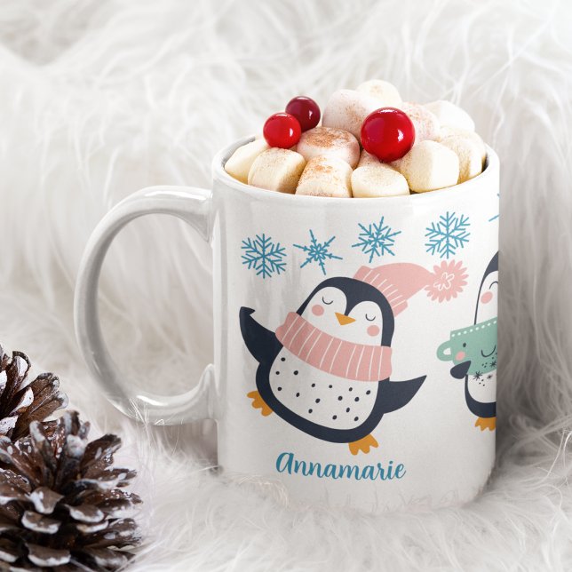 Cute Personlig Winter Penguin Snowflake Helgdag Kaffemugg (Skapare uppladdad)