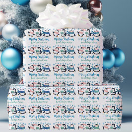 Cute Personlig Winter Penguin Snowflake Helgdag Presentpapper