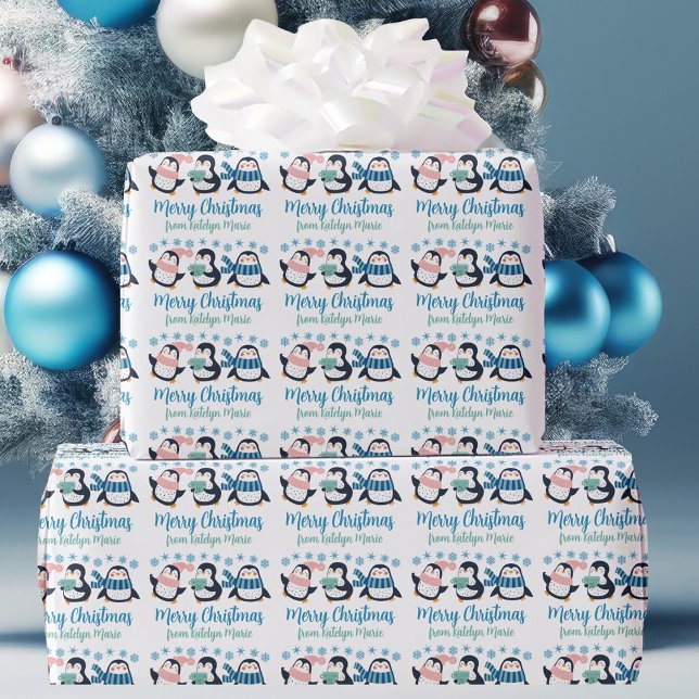 Cute Personlig Winter Penguin Snowflake Helgdag Presentpapper (Skapare uppladdad)