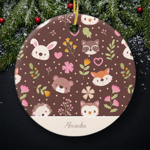 Cute Personlig Woodland Animals Kids jul Julgransprydnad Keramik