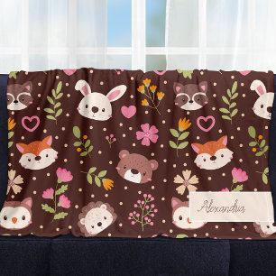 Cute Personlig Woodland Animals Mönster Kids Fleecefilt