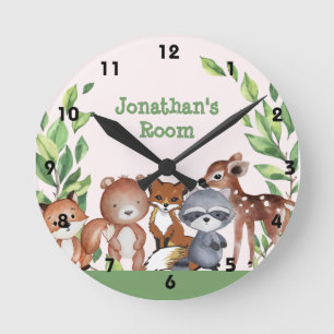 Cute Personlig Woodland Animals Rund klocka