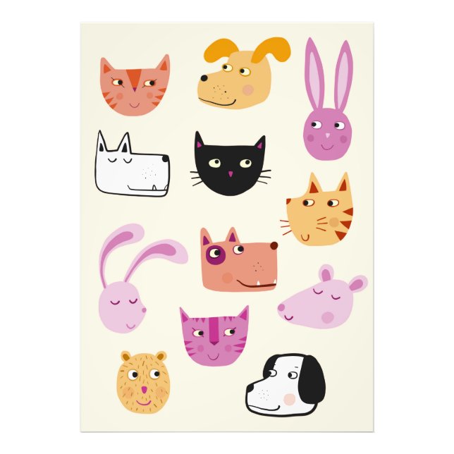 Cute Pet Animals Fototryck (Framsidan)