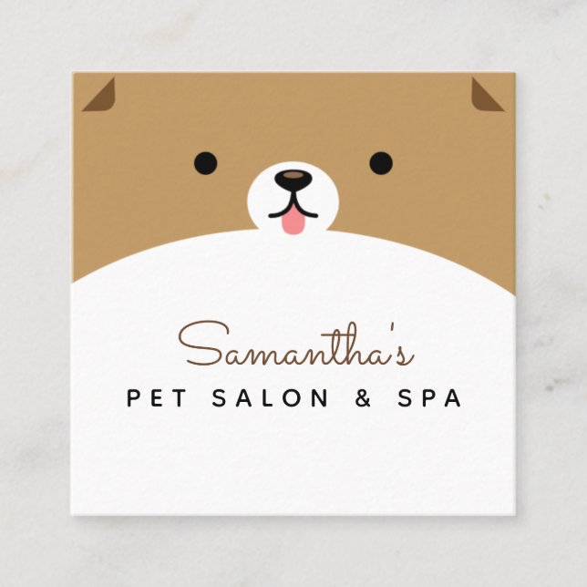 Cute Pet Ansikte Hund Salon & Spa Funny Veterinär Fyrkantigt Visitkort (Framsida)