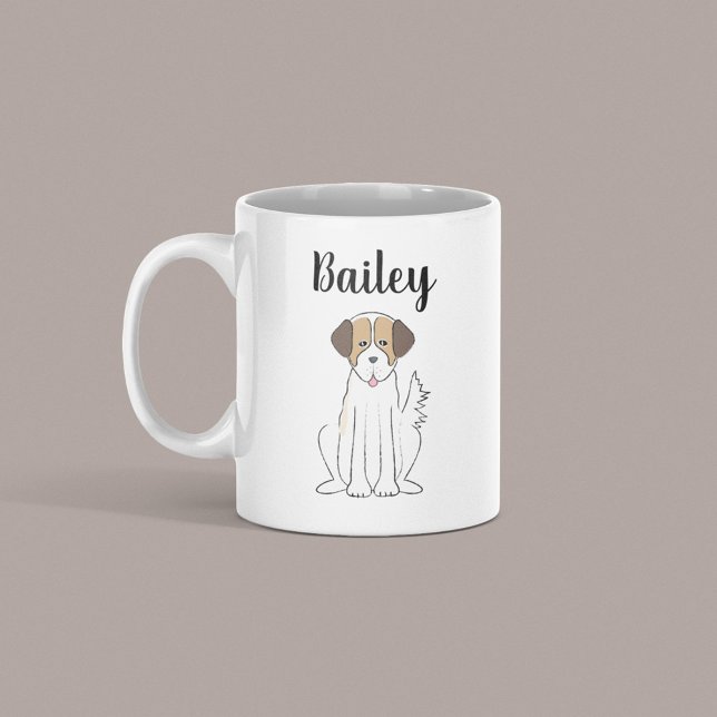 Cute Pet Brown Fluffy Hund Whimsical Anpassningsba Kaffemugg (Cute cartoon puppy mug with personalized name, perfect gift for dog lovers and pet owners.)