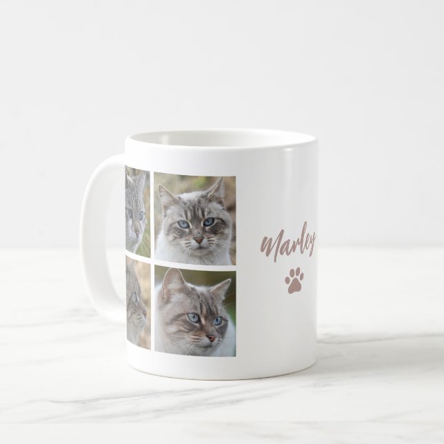 Cute Pet Cat Custom 8 Photo Collage Coffee Mug Kaffemugg (Framsida vänster)
