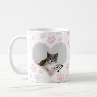 Cute Pet Cat Photo Heart glitter & Tassar Mönster Kaffemugg