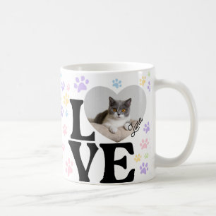 Cute Pet Cat Photo Heart & Tassar Mönster Kaffemugg