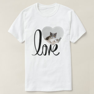 Cute Pet Cat Photo Heart & Tassar Mönster T Shirt