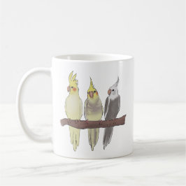 Cute Pet Cockatiels Flock on Perch Bird Lover Kaffemugg