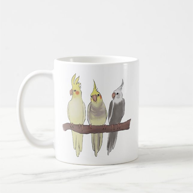 Cute Pet Cockatiels Flock on Perch Bird Lover Kaffemugg (Vänster)