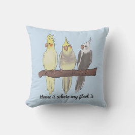 Cute Pet Cockatiels Flock on Perch Bird Lover Kudde