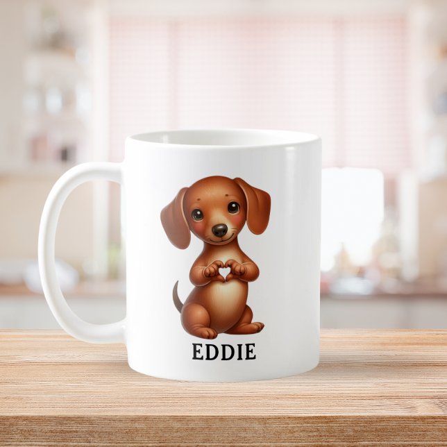 Cute Pet Dachshund Skapar ett hjärta med Tassar Kaffemugg (Cute Pet Dachshund Creating a Heart with Paws Coffee Mug)