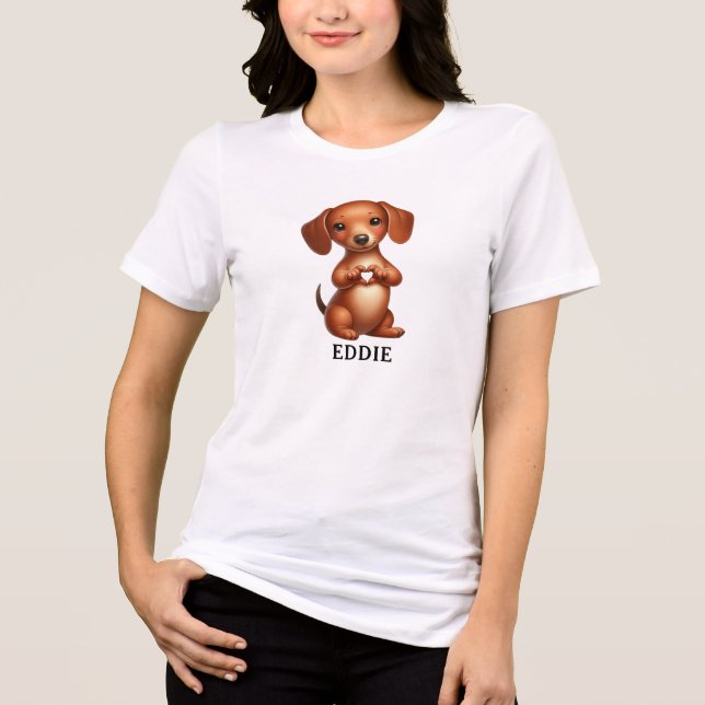 Cute Pet Dachshund Skapar ett hjärta med Tassar T Shirt (Framsida)