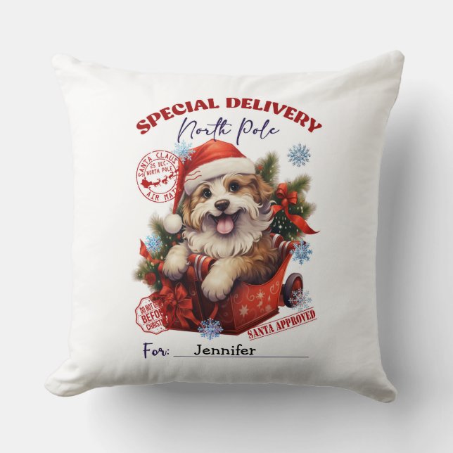 Cute Pet Dog Christmas Throw Pillow Kudde (Framsida)