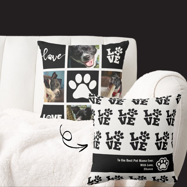 Cute Pet-föräldern Skapar ditt eget svartvitt Kudde (Black and white accent pillow customizable with your pet's photo and name. Great for fur moms / dads)