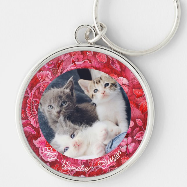 Cute Pet-förlustsympati - nyckelkedjan Cat Lover K Rund Silverfärgad Nyckelring (Framsidan)
