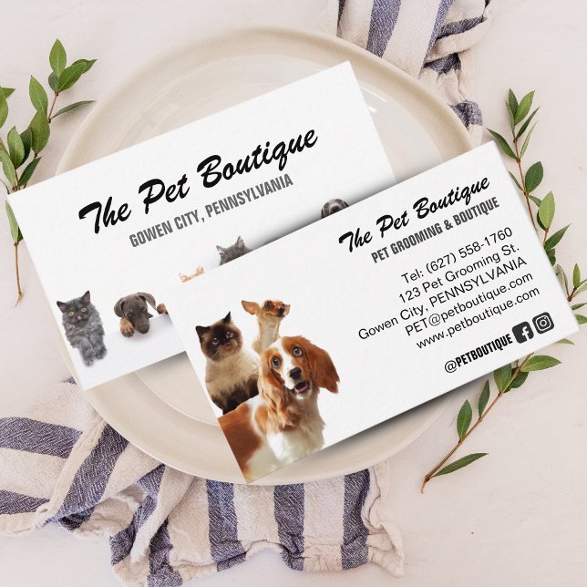 Cute Pet Grooming & Sitter Script Stil Visitkort (Cute Pet Grooming & Sitter Script Style Business Card)