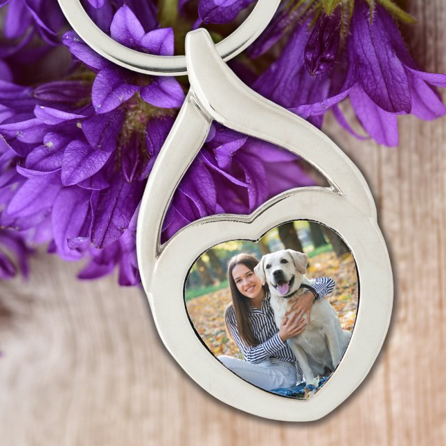 Cute Pet Hund älskare Photo Twisted Heart Silverfärgad Nyckelring (Skapare uppladdad)