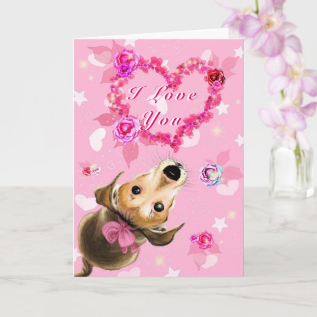 Cute Pet Hund Heart Flowers Alla hjärtans dagskort Kort (Orkide)