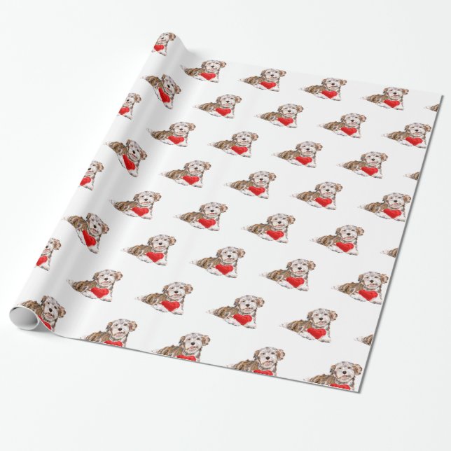 Cute Pet Hund med hjärtklappning Papper Presentpapper (Utrullad)