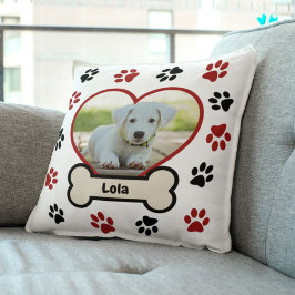 Cute Pet Hund Photo Heart Red & Black Tassar Mönst Kudde