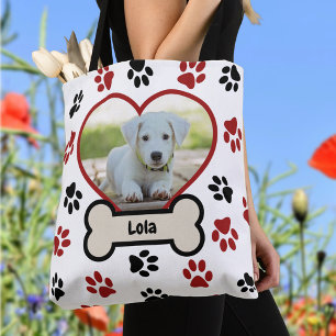 Cute Pet Hund Photo Heart Red & Black Tassar Mönst Tygkasse