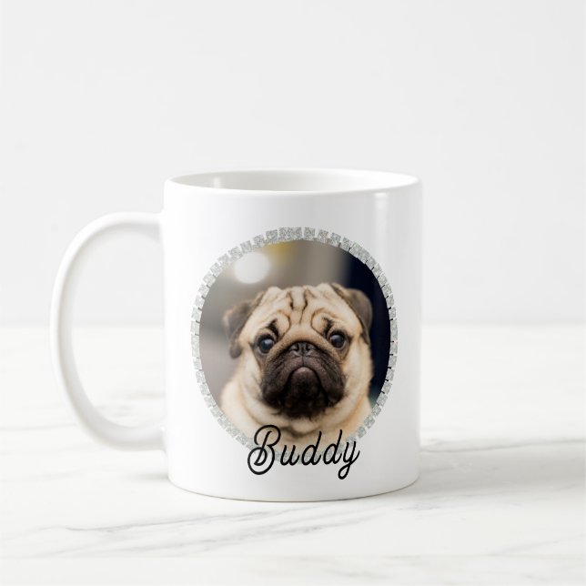 Cute Pet Hund Photo in Silver Glitter Circle Ram Kaffemugg (Vänster)