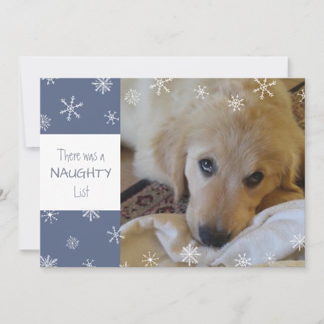 Cute Pet Naughty eller Nice Snowflake Blue Julkort (Framsida)