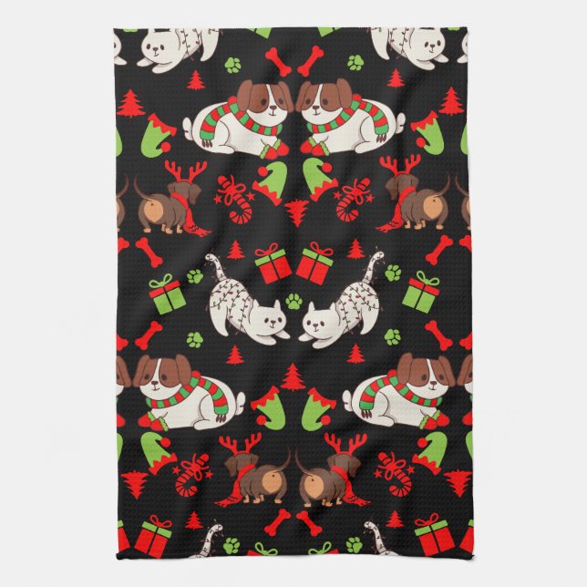 Cute Pet Patterned jul Gift Kökshandduk (Vertikal)