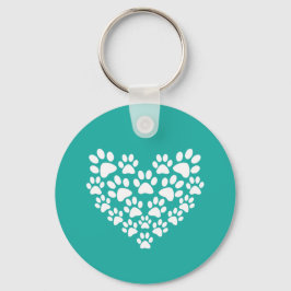 Cute Pet Paw Print Heart Nyckelring