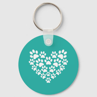 Cute Pet Paw Print Heart Nyckelring