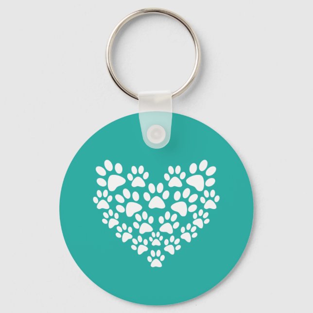 Cute Pet Paw Print Heart Nyckelring (Framsida)